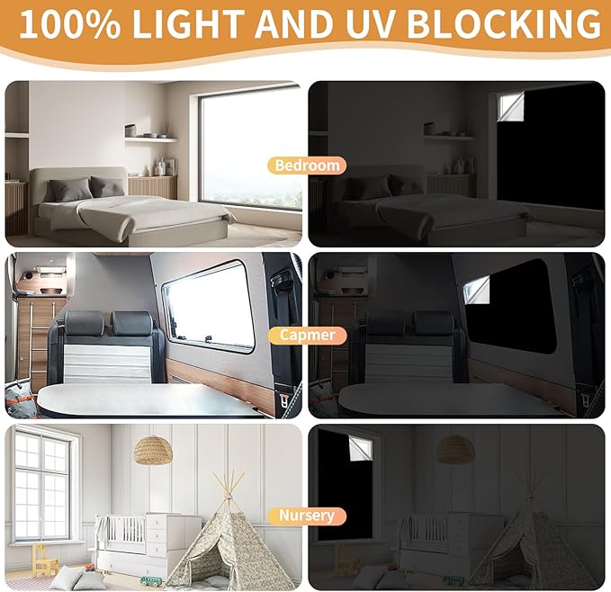 100% Blackout Curtains for Bedroom 57x118 inch,Removable Cuttable No Drill Blackout Shades,Portable Temporary Black Out Window Cover,Black Out Blinds for Nursery,Dorm,Travel,RV or Renter Use