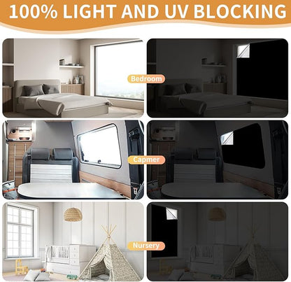 100% Blackout Curtains for Bedroom 57x118 inch,Removable Cuttable No Drill Blackout Shades,Portable Temporary Black Out Window Cover,Black Out Blinds for Nursery,Dorm,Travel,RV or Renter Use