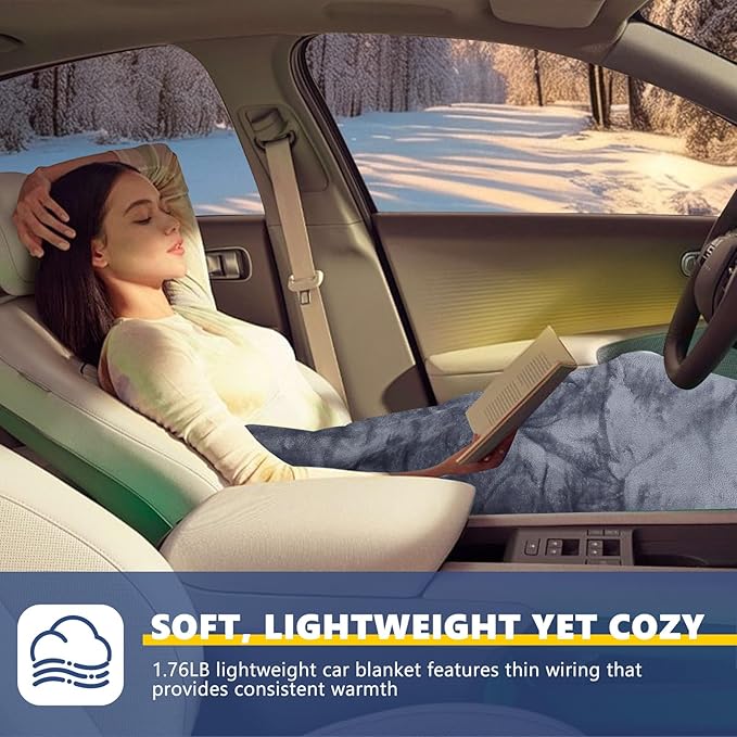 Heated Car Blanket DC12V-24V Electric Blanket for Car Camping, Portable Washable Heated Blanket with Timer, 3 Heat Settings, Heated Throw Blanket for Road Trip (Gray + Pillowcase)