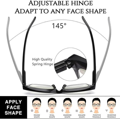 Hubeye Oprah Style Reading Glasses for Women Men Blue Light Blocking Computer Square Readers with Spring Hinge