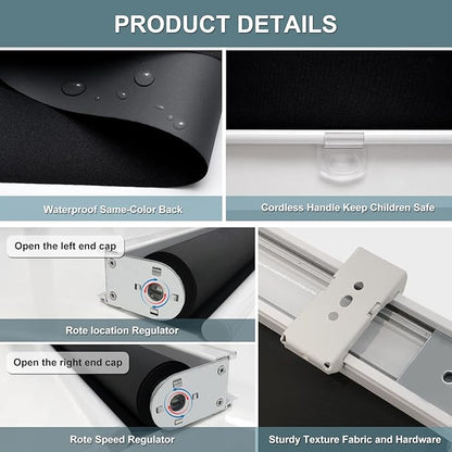 AOSKY Cordless Roller Shades Blackout Blinds for Windows Room Darkening Rolled Up Shades with Spring System, UV Protection Window Shades Door Blinds for Home and Office (19" W x 72" H, Black)