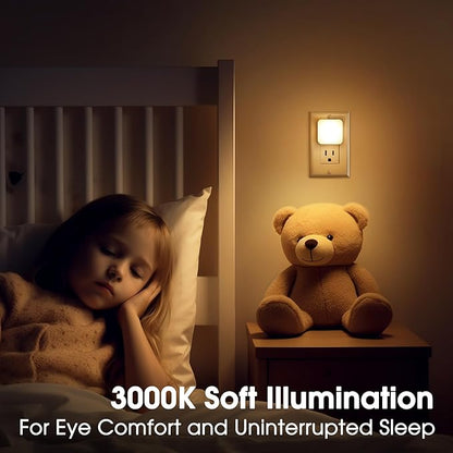 LED Night Lights Plug into Wall, 4 Pack Nightlights With Light Sensor Dusk to Dawn, 0.3W Square Plug in Night Light for Kids, 3000K Warm White Night Light for Bathroom Bedroom Kitchen, Night Lights