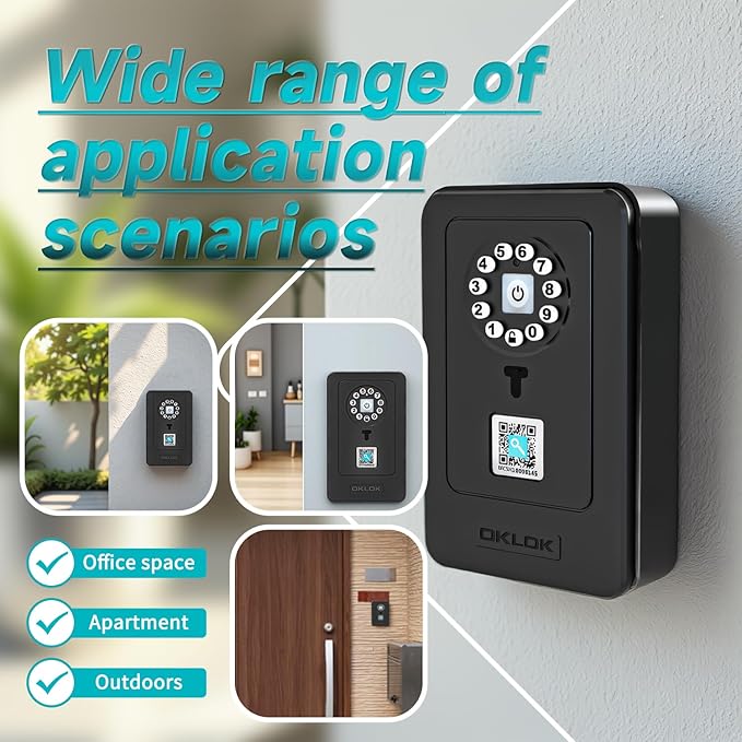 SFW NEW Smart Lock Box,Bluetooth Key Box with App Control & Passcode, Waterproof Wall Mounted & Door Hanging Security Key Lock Box for Home Realtor Office Home Warehouse(Non fingerprint)