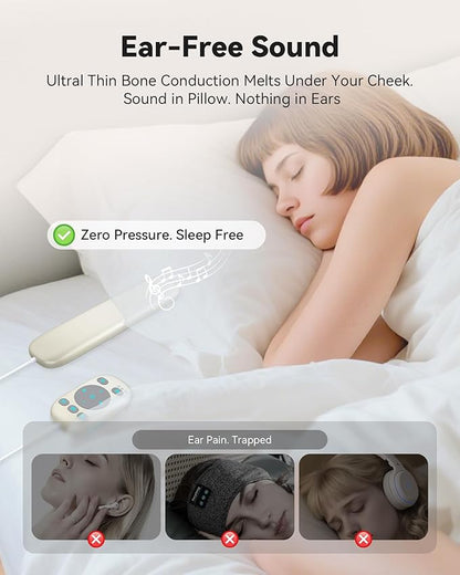 Pillow Speakers, Bone Conduction Sleep Headphones with Wired Remote, Bluetooth 5.4 for Podcasts, Audiobooks, 36 Built-in Sleep Sounds White Noise Machine for Adults, Kids, Side Sleepers