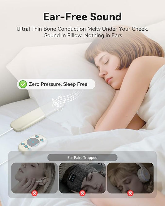 Pillow Speakers, Bone Conduction Sleep Headphones with Wired Remote, Bluetooth 5.4 for Podcasts, Audiobooks, 36 Built-in Sleep Sounds White Noise Machine for Adults, Kids, Side Sleepers