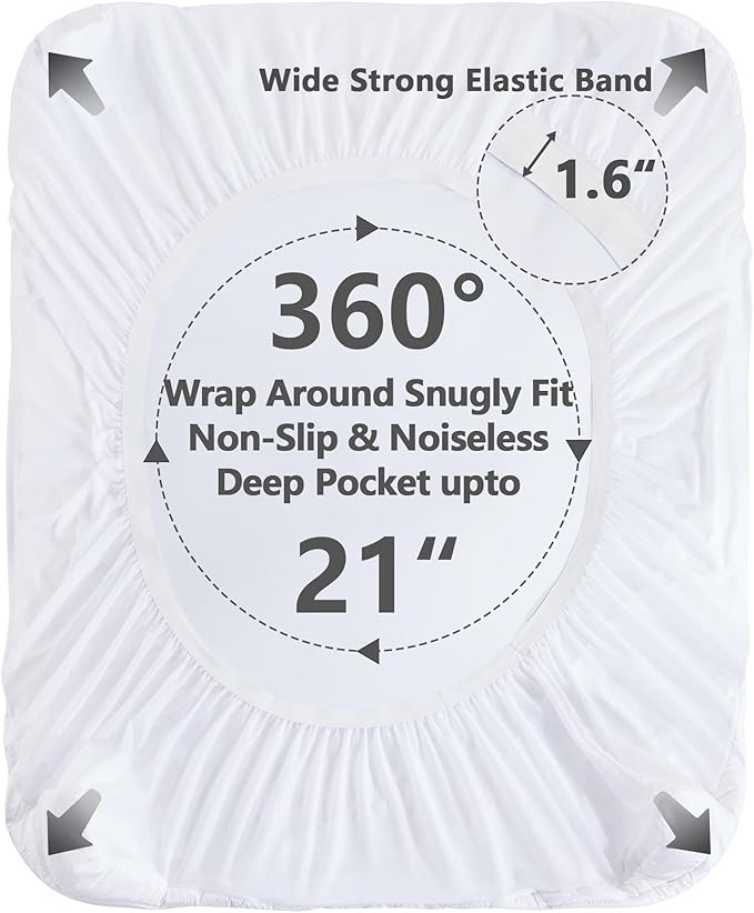 King Size Mattress Pad Waterproof, Cooling Mattress Topper Noiseless, Leak Proof Mattress Protector Deep Pocket Washable, Quilted Fitted Soft King Mattress Pad Cover (78x80 inch, White)