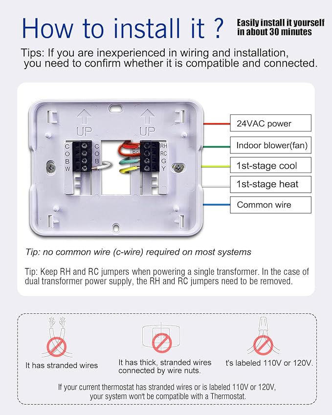 Non Programmable Thermostat for Home 1 Heat/ 1 Cool Single-Stage System, with Room Temperature Monitor (LCD White Backlit Screen)