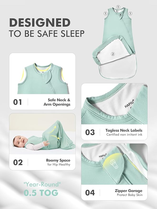 HAPIU Unisex Rayon Made from Bamboo Baby Sleep Sack TOG 0.5, 2-Way Premium Zipper, Wearable Blanket