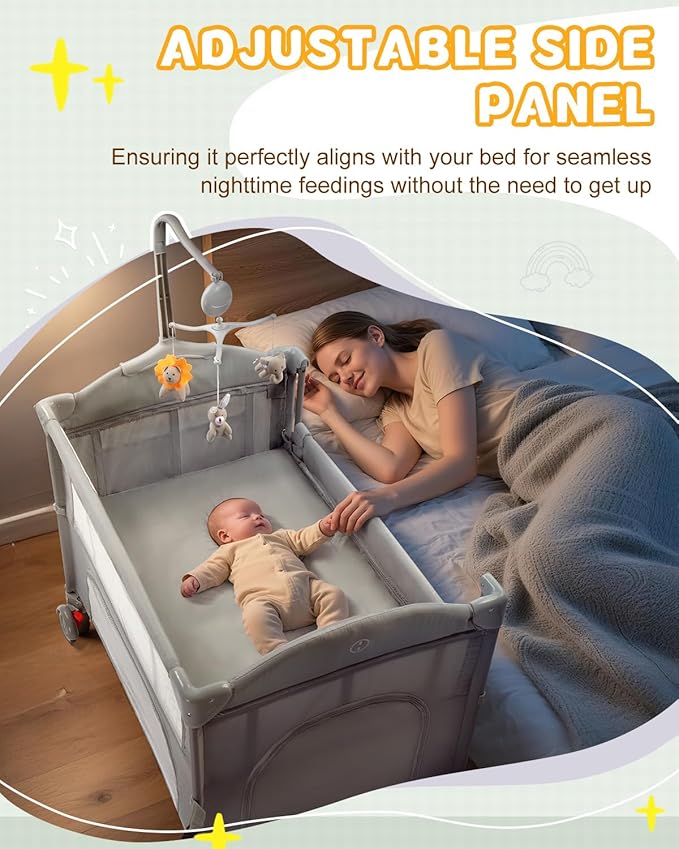 Ktaxon 5 in 1 Baby Bassinets Bedside Sleeper, Pack and Play, Baby Crib with Cradle Mode, Bedside Storage, Detachable Mattress, Fast Folding Design, Travel Bag, Playard from Newborn to Toddler