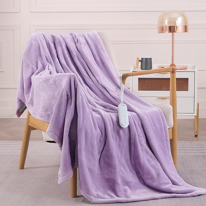 HOMLYNS LuxeHeat Heated Blanket Electric Blanket, Soft Flannel Sherpa Heated Throw, Heating Blanket with 5 Heat Settings, 3 hrs Timer Auto Shut Off (50x60 inches, Purple)