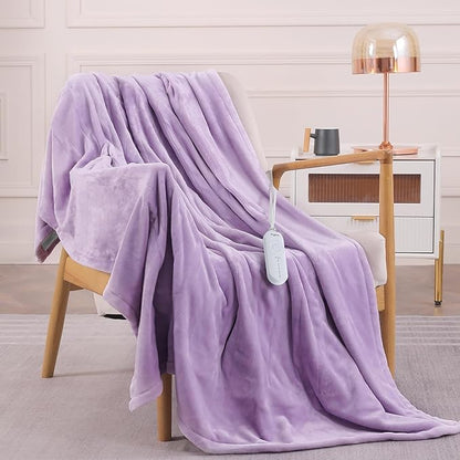 HOMLYNS LuxeHeat Heated Blanket Electric Blanket, Soft Flannel Sherpa Heated Throw, Heating Blanket with 5 Heat Settings, 3 hrs Timer Auto Shut Off (50x60 inches, Purple)