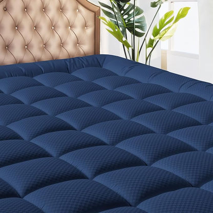 MATBEBY California King Mattress Pad - Cooling Breathable Mattress Topper, Quilted Fitted Mattress Protector, Pillow Top Mattress Cover with 8-21" Deep Pocket, Machine Washable, Navy Blue, Cal King