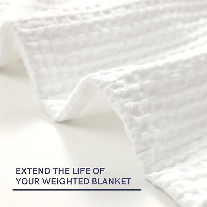 YnM Cotton Waffle Weave Duvet Cover for Weighted Blankets with 16 Strings (Coconut White, 80''x87'')