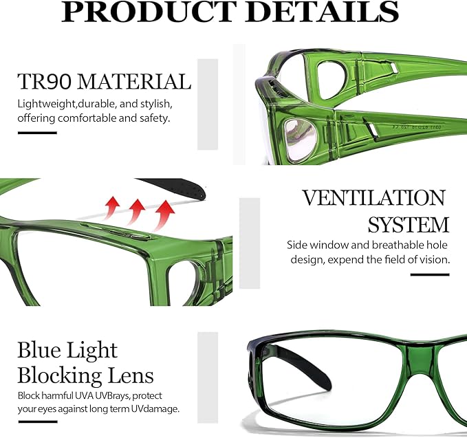 LVIOE Fit Over Blue Light Blocking Glasses and Computer Eyewear- Wear Over Prescription Glasses/Reading Glasses/RX Glasses