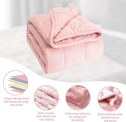 Cottonblue Weighted Blanket Queen Size 15lbs, Sherpa Weighted Blankets for Adults, Fuzzy Soft Flannel Bedding Blanket Throw, Cozy Plush Blanket for Sofa Bed, 60 x 80 inches, Blush Pink