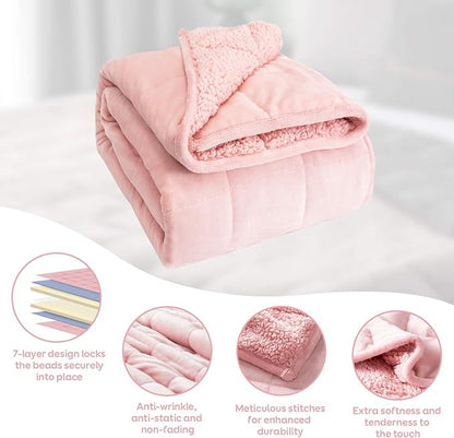 Weighted Blanket Twin 15 Pounds for Adults, Plush Blankets for Sofa Bed, Cottonblue Heavy Blanket with Ceramic Beads, Thick Fuzzy Blanket with Soft Plush Flannel for Winter Xmas, 48x72inch, Blush Pink