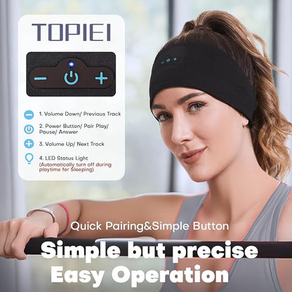 Sleep Headphones Bluetooth Headband for Side Sleeper, 17 Hours Playtime, Wireless Headband Headphones with HD Stereo Speakers for Workout,Running,Yoga, Ideal Gifts for Men, Women, Teens, Black