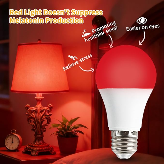 625nm Red Light Bulbs for Sleep, 3W 100% Blue Light Block Light Bulbs that Mimics the Natural Tones of Sunset, Promote Melatonin Production, Relieve Stress, Perfect for Baby's Bedroom, Sleeping, 2PK