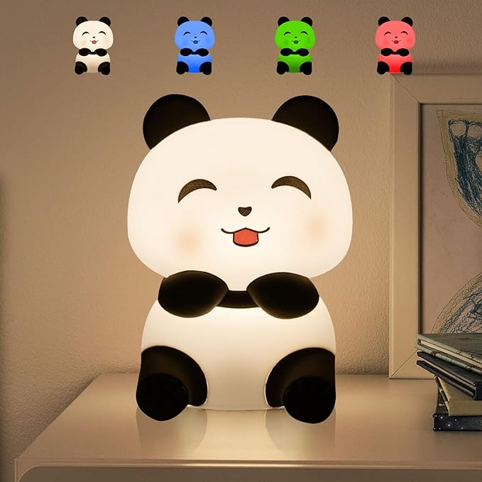 TLAOTNIY Squishy Cute Panda Night Light,Voice Controlled Light with 4 Color Modes Soft Silicone USB Charging Panda Lamp for Kids Room,Novelty Animal Night Lamp for Decor (A-1pack)