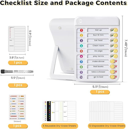 Magnetic Chore Chart for Kids, ADHD Tools for Kids to Do List Checklist Task Board Routine Chart Visual Schedule for Fridge with 10 Sliders and Magnetic Marker - White