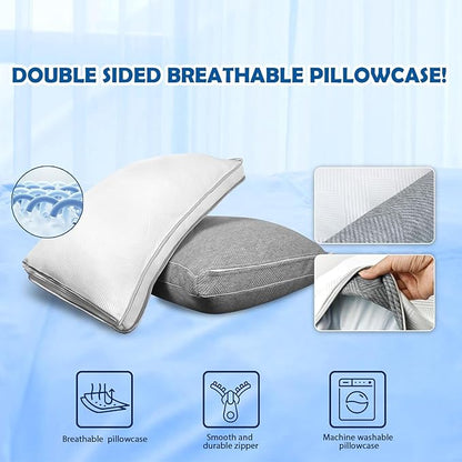 Shredded Foam Pillow King Size - Cooling Memory Foam Pillows That Stay Cold Adjustable Pillows for Sleeping Double-Sided Pillowcase