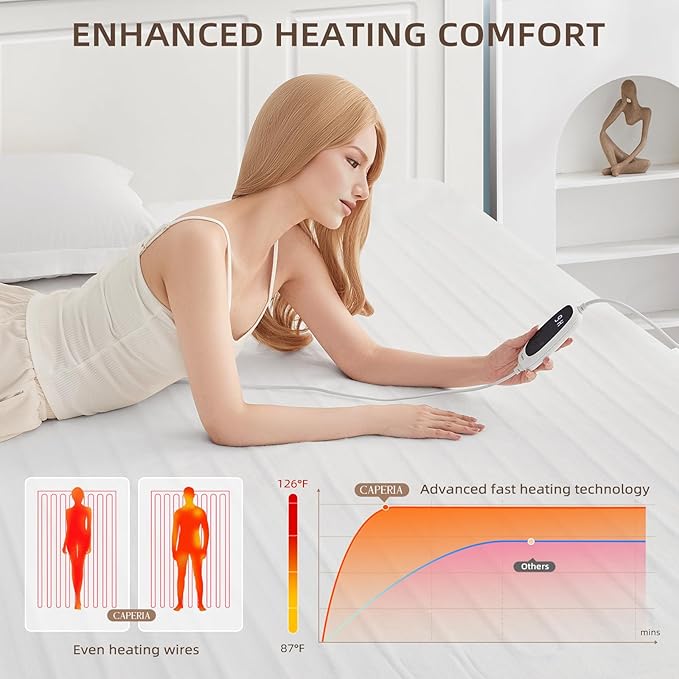 Heated Mattress Pad King Size Electric Mattress Dual Controller Bed Warmer 9 Heat Settings, 1-12 Hours Auto Off,Memory Function Deep Pocket, Fast Heating, Machine Washable King 78" * 80"