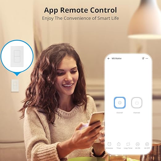 SONOFF Matter Smart Light Switch, 2.4GHz WiFi Light Switch, Neutral Wire Required Smart Switches for Lights, Interruptor Inteligente Compatible with Alexa and Google Home, 2 Gang M5-2C-120W