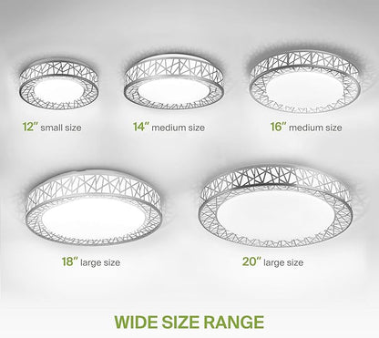 ASD 18 Inch LED Flush Mount Ceiling Light Fixture for Bedroom, 35W 1992LM 5CCT 2700K-5000K, Dimmable Lights, Dining, Living Room, Kitchen Lamps, Modern Home Lighting Fixtures, Nickel, ETL, 2 Pack