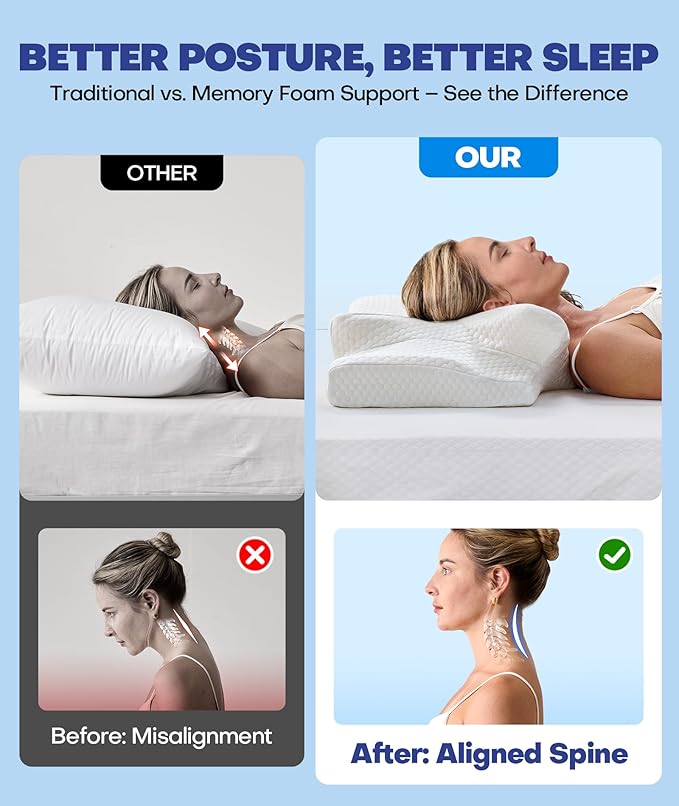 Sleep Doctor Approved Cervical Neck Pillow for Sleeping, Ergonomic Contour Side Sleeper Pillows for Adults, Cooling Orthopedic Pillow for Pain Relief Support, Memory Foam Pillows Back Stomach Sleepers