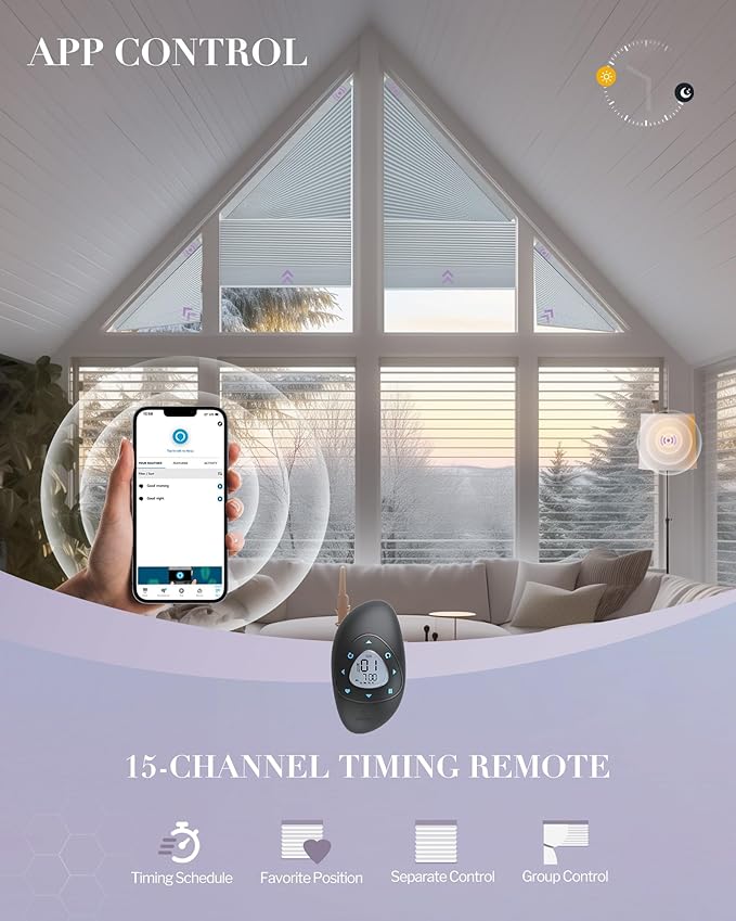 Graywind Smart Angled Blinds Compatible with Alexa Google Motorized Right Trapezoid Shades Solar Powered Customized for Odd-Shaped Window (Blackout White)
