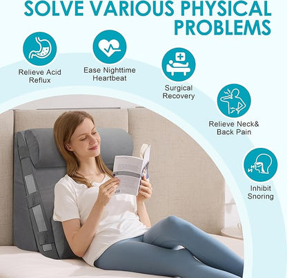 4Pcs Wedge Pillow Set for After Surgery,Acid Reflux Relief, Adjustable Bed Wedge Pillows for Sleeping,Anti Snore, Memory Foam Triangle Pillow for Back&Neck&Shoulder Pain Relief, Plush Grey