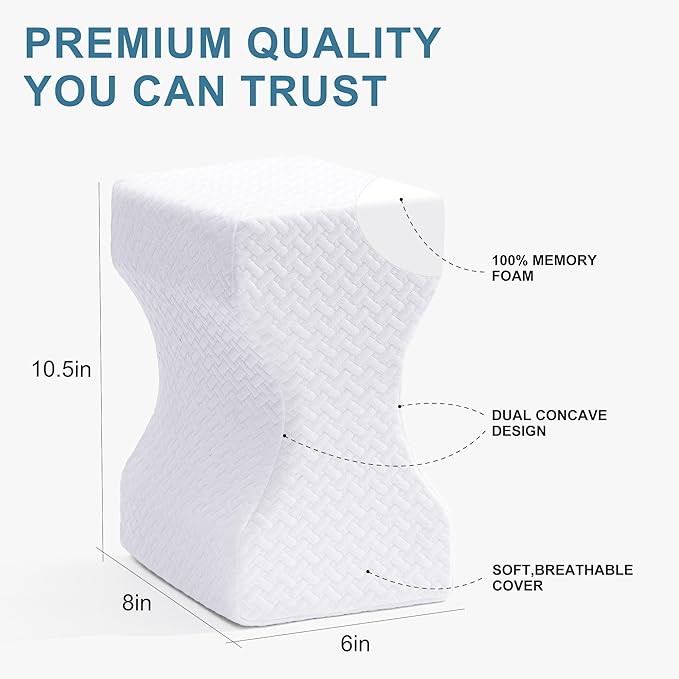 Knee Pillow for Side Sleepers, Leg Pillow for Sciatica, Back, HIPS, Knees, Joints Pain Relief,Pillows for Between Legs While Sleeping Spine Alignment Support & Relieves Pressure,Non-Strap,White