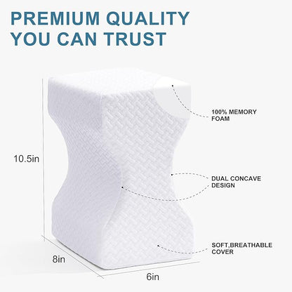 Knee Pillow for Side Sleepers, Leg Pillow for Sciatica, Back, HIPS, Knees, Joints Pain Relief,Pillows for Between Legs While Sleeping Spine Alignment Support & Relieves Pressure,Non-Strap,White