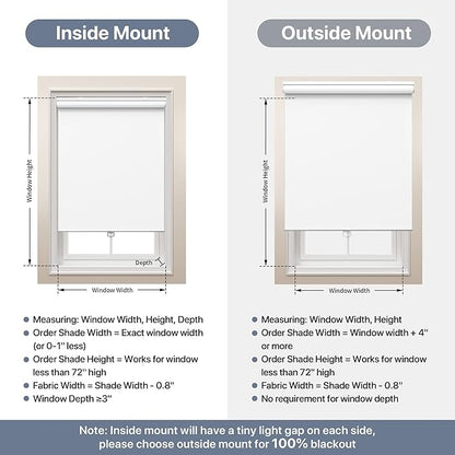 GENIMO 100% Blackout Roller Window Shades, Window Blinds Cordless with Thermal Insulated, UV Protection Fabric, Mini French Door Blinds for Home, Office, Bedroom, Easy to Install, White, 25" W X 72" H