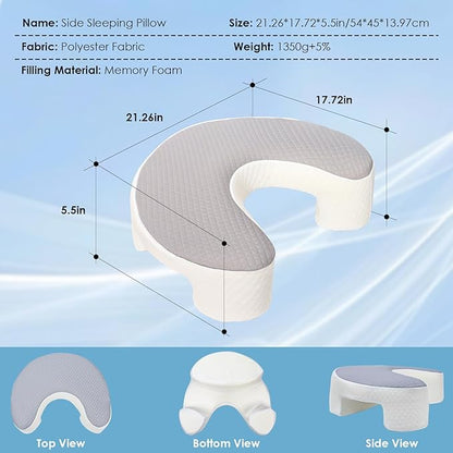 Side Sleeper Pillow for Adults, Ergonomic Memory Foam Pillow with Arm Hole for Neck, Rotator Cuff & Shoulder Pain Relief, Knee Pillow Between Legs, Shoulder Pillow Ideal for Left & Right Side Sleeper