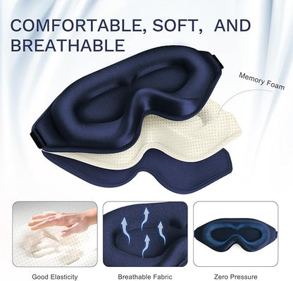 99% Fully Block Out Light Eye Sleep Mask, 3D Deep Contoured Eyes Cover Zero Pressure, Long Lash Extension Eyes Mask with Adjustable Straps for Sleeping Travel Home Nap Rest Women Men (Dark Blue)
