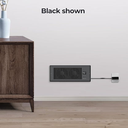 Quiet Register Booster Fan Fits 4" x 12" Register Holes, 10-Speed Smart Heating Cooling AC Vent Fan with Remote Control and Thermostat Control - Black
