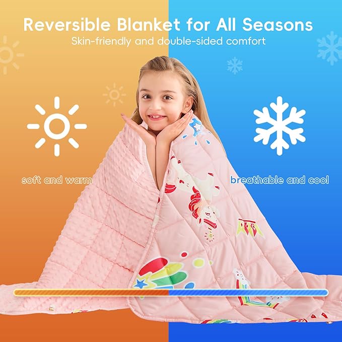yescool Unicorn Weighted Blanket 3 lb Small Weighted Lap Blanket for Girls, Pink Rainbow Weighted Throw Blankets Minky Heavy Blankets, for 20-45lbs, 36 * 48in