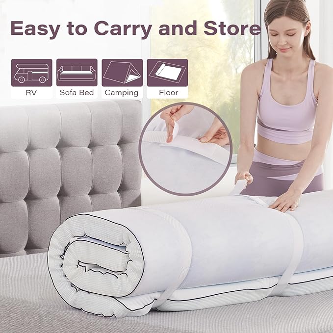 2 Inch Memory Foam Mattress Topper Full Size Ventilated Breathable Cooling Mattress Pad with Removable Soft Cover Portable Bed Topper for Back Pain and Pressure Relief, CertiPUR-US Certified