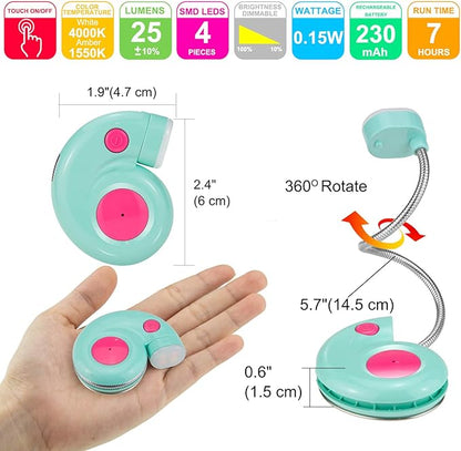 Kids Rechargeable Book Light, Clip on Reading Light for Kid, Kids Reading Lights, Amber Book Light for Reading in Bed, 2 Lighting Modes, Blue Light Blocking, Bookmark Light for Bookworms-Blue