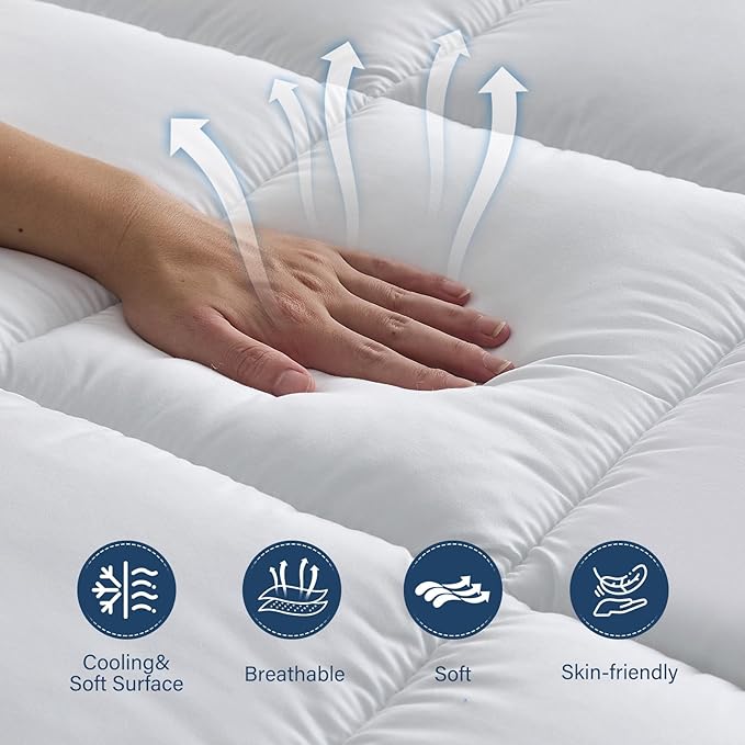 4 lnch Dual Layer Mattress Topper Full Size, 2 Inch Cooling Gel Memory Foam and 2 Inch Soft Pillow Top Mattress Pad Cover for Back Pain, with Elastic Deep Pocket