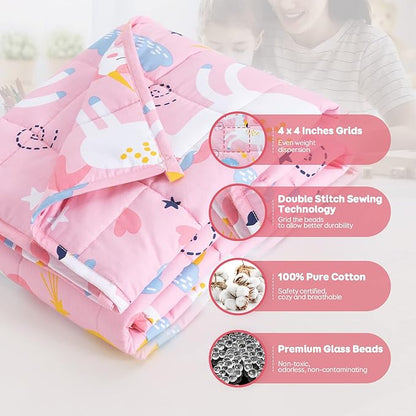 Sivio 100% Cotton Weighted Lap Pad 3lbs Sensory Throw Pad with Glass Beads Portable Lap Blanket Great for Home Classroom Travel, 20' x 30', Pink Unicorn