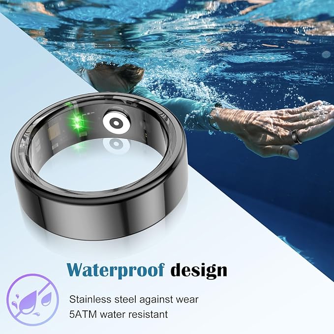 Smart Health Ring for Women Men,Fitness Tracker Smart Ring with Heart Rate,Sleep Monitor,Blood Oxygen,Steps,IP68 Waterproof Up to 5-7 Days Battery Life for iOS Android,No App Fee(Black,10)
