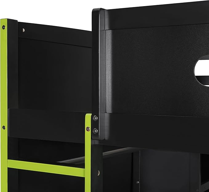 GOWE Full Size Wood Loft Bed with Desk,Wardrobe,Ample Storage Space,and RGB Light, Green(Old SKU:LT000261AAG)