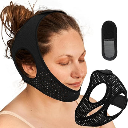 Sleep Apnea Devices - Chin Strap for Sleeping, Airflow Jaw Strap, Effective Anti Snoring Solution for Men and Women, Anti Snore Devices Breathable and Reusable (Black & 54CM & 1PCS）