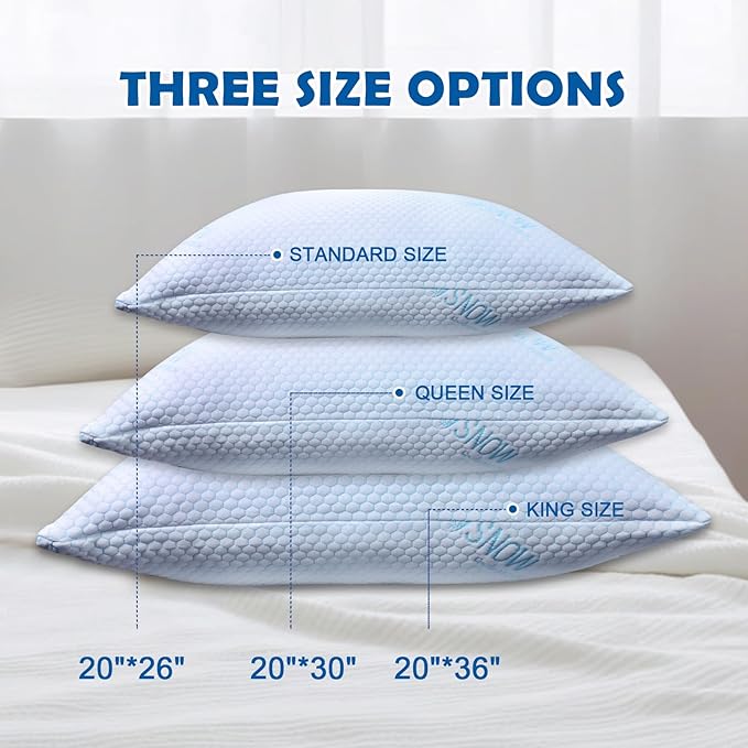 Cooling Pillows King Size Set of 2 - Shredded Memory Foam Cold Pillows That Stay Cold Soft Pillow for Sleeping, Adjustable Bed Pillow for Side, Back, and Stomach Sleepers