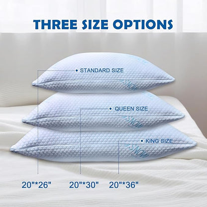 Cooling Pillows King Size Set of 2 - Shredded Memory Foam Cold Pillows That Stay Cold Soft Pillow for Sleeping, Adjustable Bed Pillow for Side, Back, and Stomach Sleepers