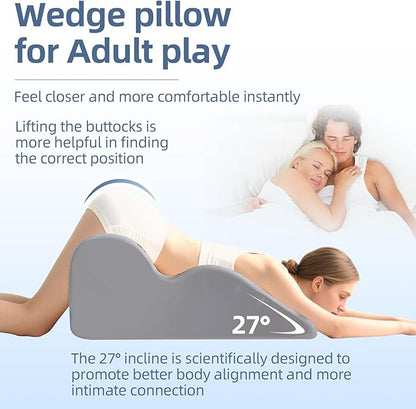 27 Degree Couples Pillow with Memory Foam, Adjustable Multi-Position & Back Support, Anti-Slip Waterproof Cover with Replaceable Design for All Postures (Gray)