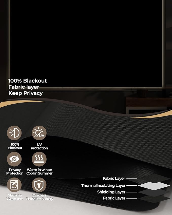 Motorized Roller Shade with Remote Control, 100% Blackout Electric 21-110” Width Blinds for Windows with Alexa Google Home, Rechargeable Smart Automatic Customized Size（Waterproof-Black）