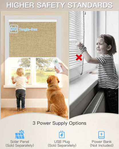 Motorized Roller Shade with Remote Control, Blackout Electric Shade for Windows Compatible with Alexa Google via Hub, Rechargeable Smart Window Blind Customized Size (Fabric Dark Coffee)